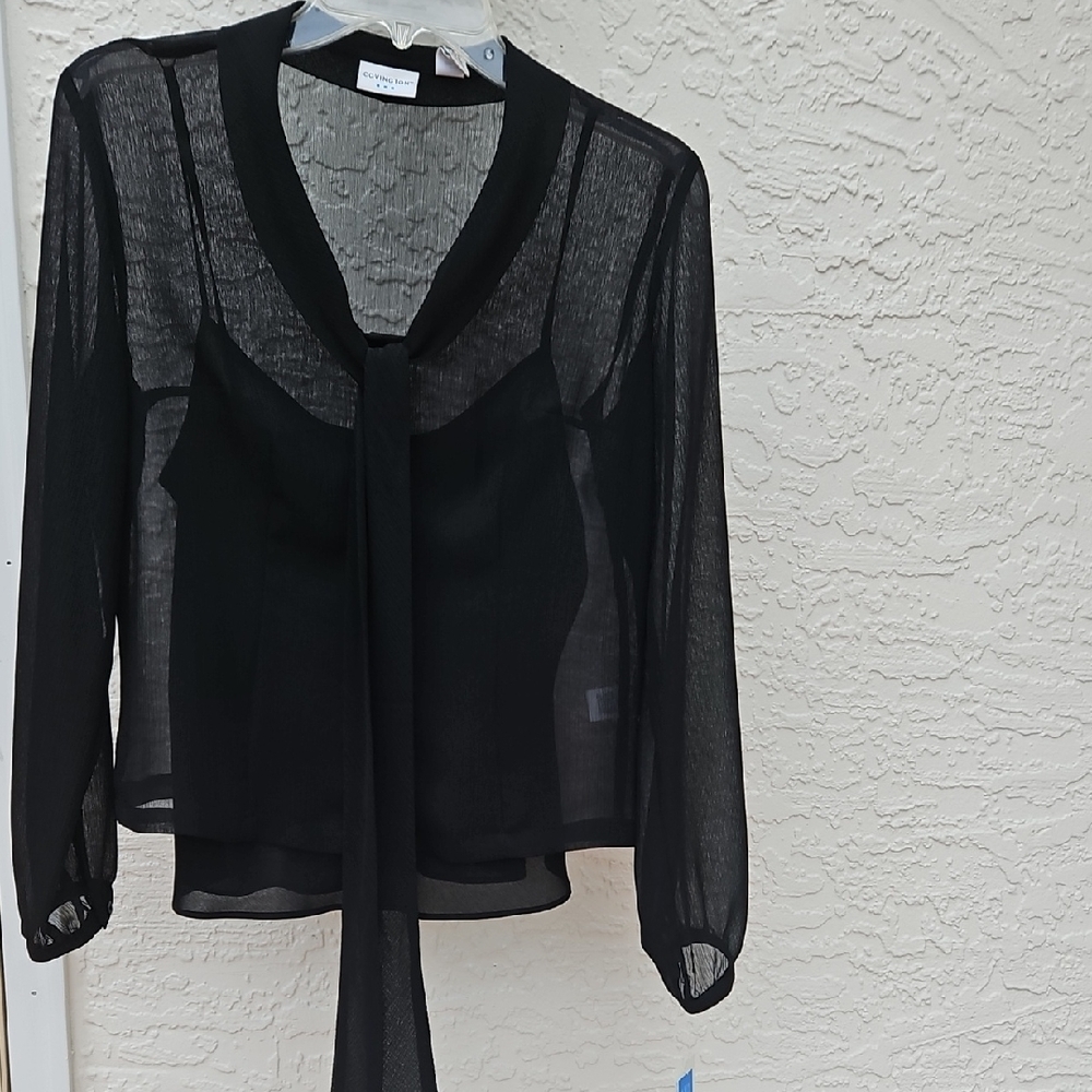 Covington Black Sheer Blouse with Tie